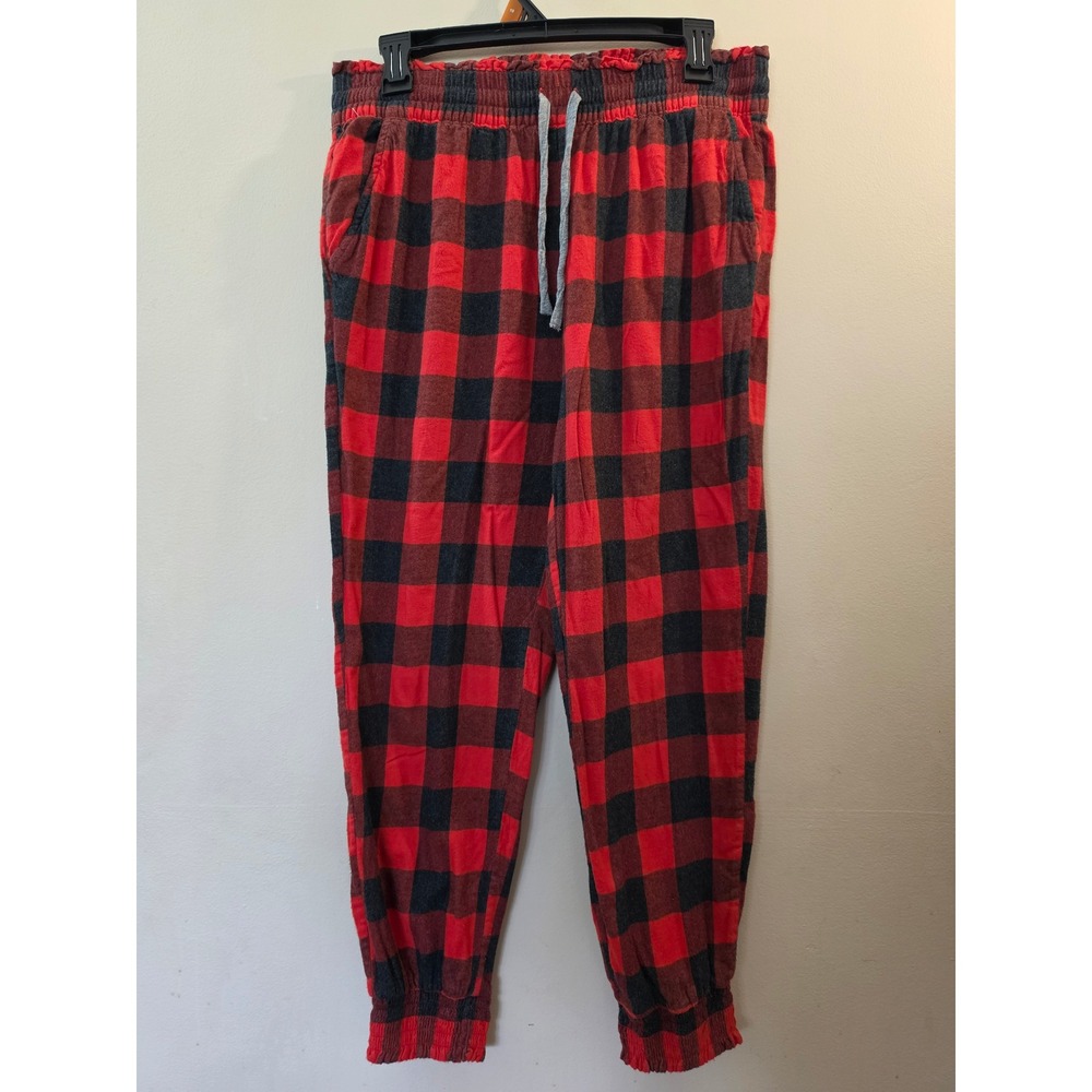 Aerie Womens Red Black Buffalo Plaid Pajama Jogger Pants Size M Lounge Sleepwear